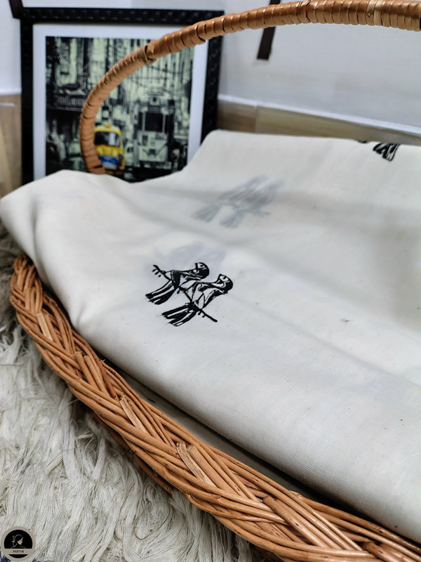 Flower Print, Ready to Wear, Pure Cotton White Saree  with Block Print for Women-2