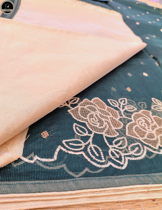 Brown Kota Saree with Embroidery Work,  Unstitched Blouse Piece, Perfect For Summer, Daily Wear Saree-3