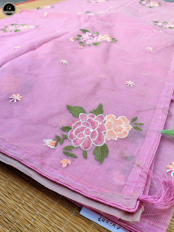 Pink Kota Saree with Embroidery Work,  Unstitched Blouse Piece, Perfect For Summer, Daily Wear Saree-3