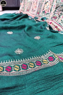 Maroon Badhni Work, Printed Saree with Thin Zari Border, Ready To Wear Saree with Unstitched Blouse  -3