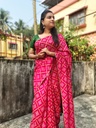 Pink Badhni Work, Printed Saree with Thin Zari Border, Ready To Wear Saree with Unstitched Blouse-0