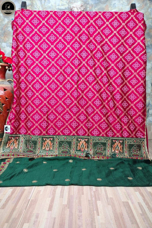 Pink Badhni Work, Printed Saree with Thin Zari Border, Ready To Wear Saree with Unstitched Blouse-1