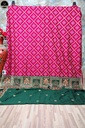 Pink Badhni Work, Printed Saree with Thin Zari Border, Ready To Wear Saree with Unstitched Blouse-1