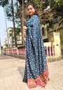 Blue Badhni Work, Printed Saree with Thin Zari Border, Ready To Wear Saree with Unstitched Blouse-0