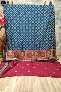 Blue Badhni Work, Printed Saree with Thin Zari Border, Ready To Wear Saree with Unstitched Blouse-1