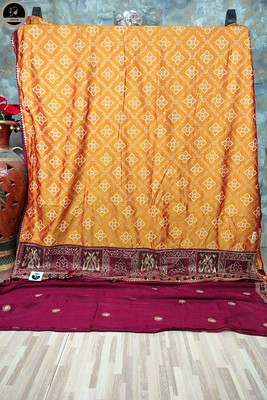 Yellow Badhni Work, Printed Saree with Thin Zari Border, Ready To Wear Saree with Unstitched Blouse-1