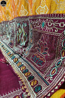 Yellow Badhni Work, Printed Saree with Thin Zari Border, Ready To Wear Saree with Unstitched Blouse-3