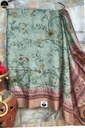 Green Bapta Silk Saree with Beautiful Sculpture Design in Pallu, Beautiful Printed Body with Unstitched Blouse Piece-0