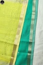 Green Maheswari Saree With Thin Zari Border, Full Body Buta Work with Contrast Yellow Unstitched Blouse Piece-2