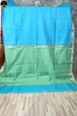 Blue Maheswari Saree With Thin Zari Border, Full Body Buta Work with Contrast Green Unstitched Blouse Piece-1