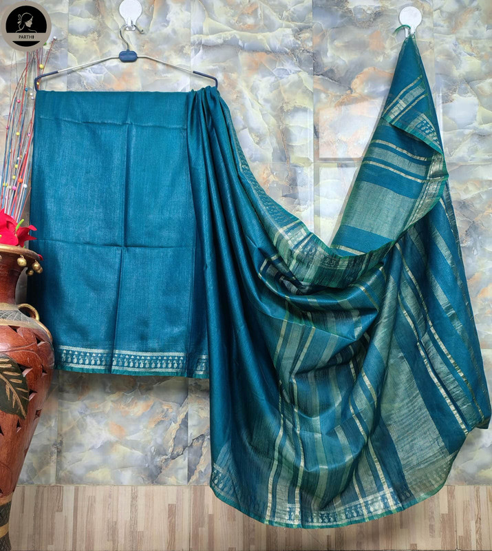 Bhagalpuri Daily Wear Saree, Plain Rama Green Colour Body with Designed Border, Comforable for Summer-0