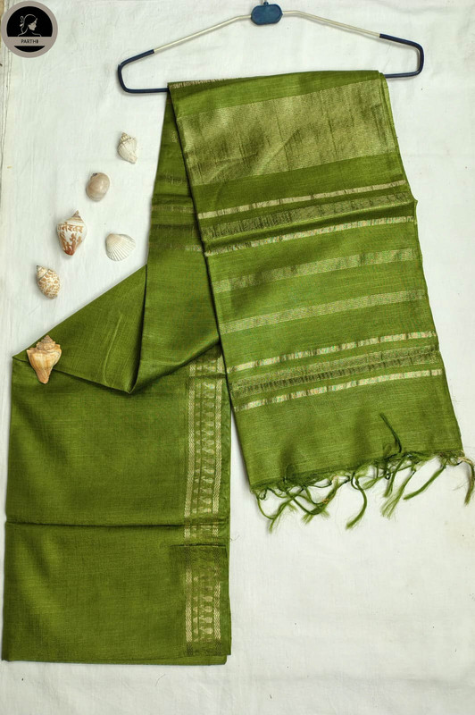 Bhagalpuri Daily Wear Saree, Plain Green Colour Body with Designed Border, Comforable for Summer-2