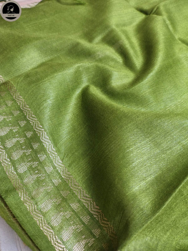 Bhagalpuri Daily Wear Saree, Plain Green Colour Body with Designed Border, Comforable for Summer-3
