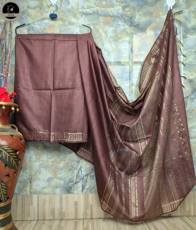 Bhagalpuri Daily Wear Saree, Plain Brown Colour Body with Designed Border, Comforable for Summer-1