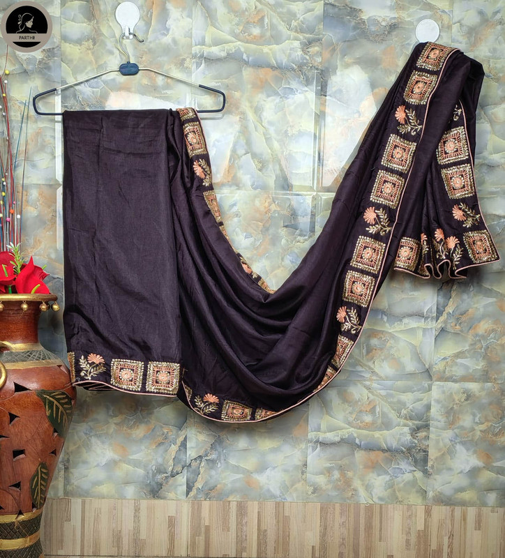 Ready To Wear Fancy Silk Saree, Brown Colour Body with Designed Blouse Attached for Occassional Wear-0