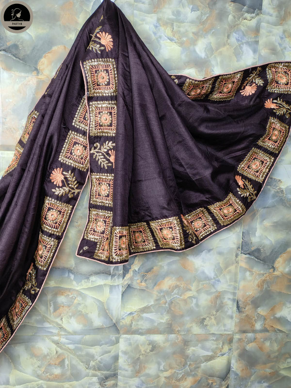 Ready To Wear Fancy Silk Saree, Brown Colour Body with Designed Blouse Attached for Occassional Wear-3