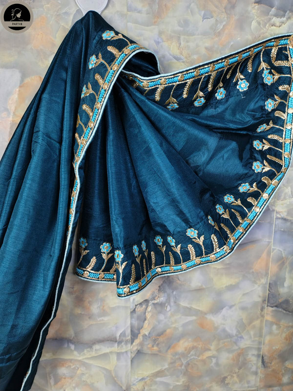 Ready To Wear Fancy Silk Saree, Blue Colour Body with Designed Blouse Attached for Occassional Wear-3