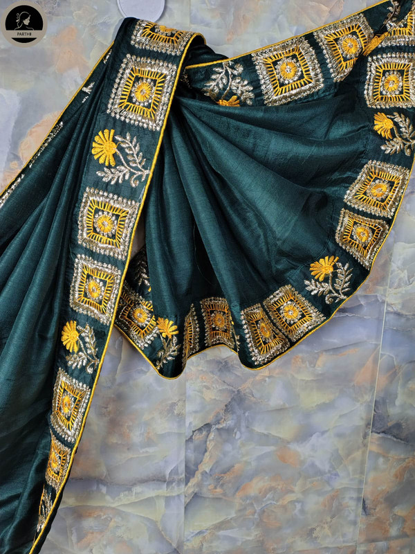 Ready To Wear Fancy Silk Saree, Green Colour Body with Designed Blouse Attached for Occassional Wear-3