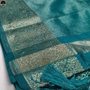 Green Muga Silk Saree, Solid Plain Body with Zari Border, Ready To Wear with Unstitched Blouse-1