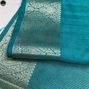 Green Muga Silk Saree, Solid Plain Body with Zari Border, Ready To Wear with Unstitched Blouse-2