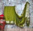 Green Muga Silk Saree, Solid Plain Body with Zari Border, Ready To Wear with Unstitched Blouse -0