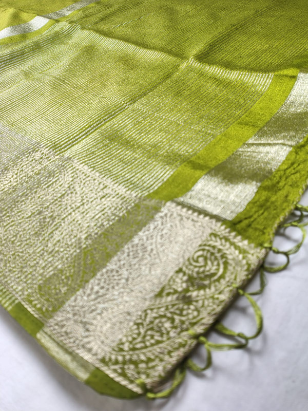 Green Muga Silk Saree, Solid Plain Body with Zari Border, Ready To Wear with Unstitched Blouse -1