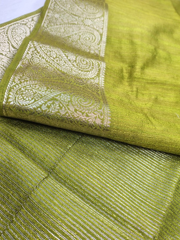 Green Muga Silk Saree, Solid Plain Body with Zari Border, Ready To Wear with Unstitched Blouse -2