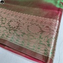 Tissue Silk Saree, Green Colour Body with Golden Zari Border for Ocassional Wear, Unstitched Blouse-3