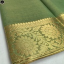 Tissue Silk Saree, Green Colour Body with Red Red Dual Tone, Silver Zari Border for Ocassional Wear, Unstitched Blouse-1