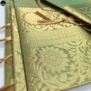 Tissue Silk Saree, Green Colour Body with Red Red Dual Tone, Silver Zari Border for Ocassional Wear, Unstitched Blouse-2