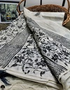 Flower Print, Ready to Wear, Pure Cotton White Saree with Block Print for Women-1