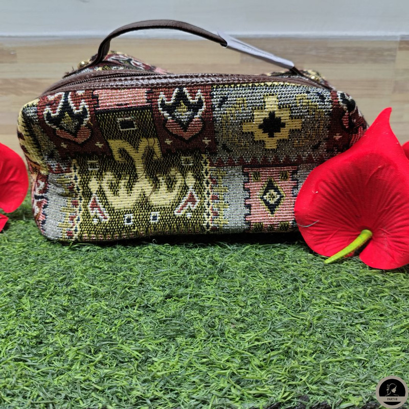 Printed Jute Multi Color Cosmetic Pouch-0