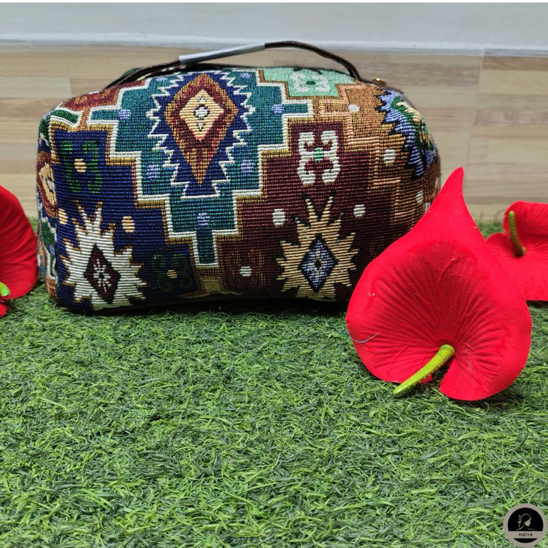 Printed Jute Multi Color Cosmetic Pouch-0