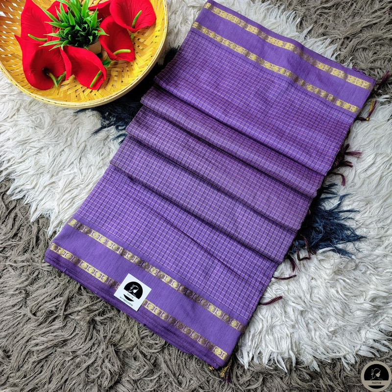 Cotton Blend Purple Gadwal Saree with All-Over Checked Design - Perfect for All Seasons-0