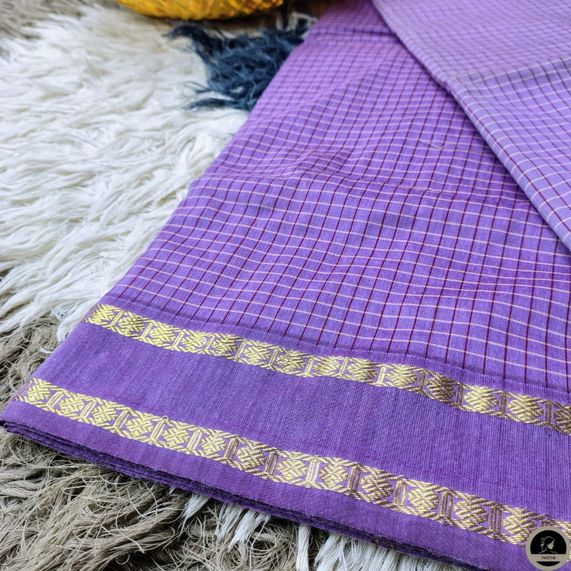 Cotton Blend Purple Gadwal Saree with All-Over Checked Design - Perfect for All Seasons-2