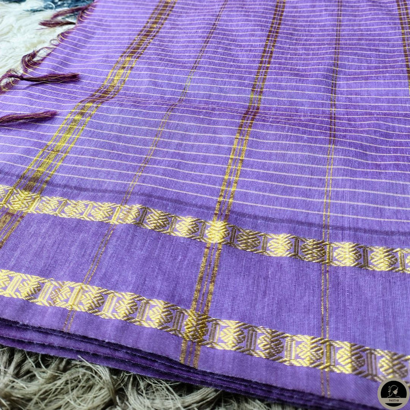 Cotton Blend Purple Gadwal Saree with All-Over Checked Design - Perfect for All Seasons-3