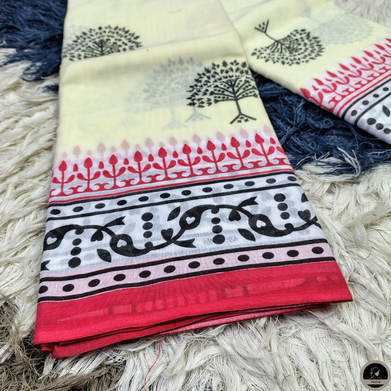 Soft Mul Mul Cotton Saree (White) best for summer season-0