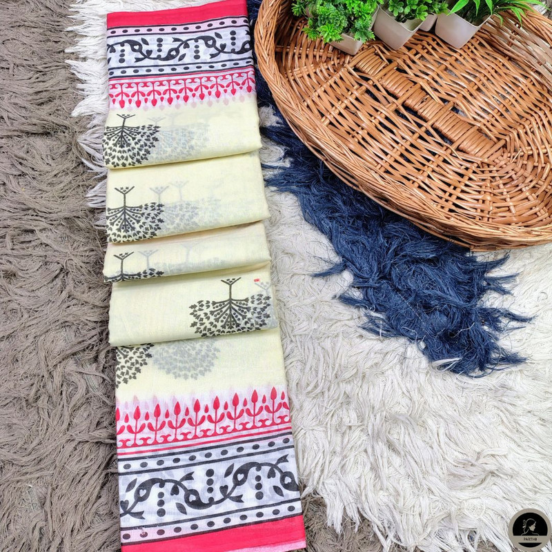 Soft Mul Mul Cotton Saree (White) best for summer season-2