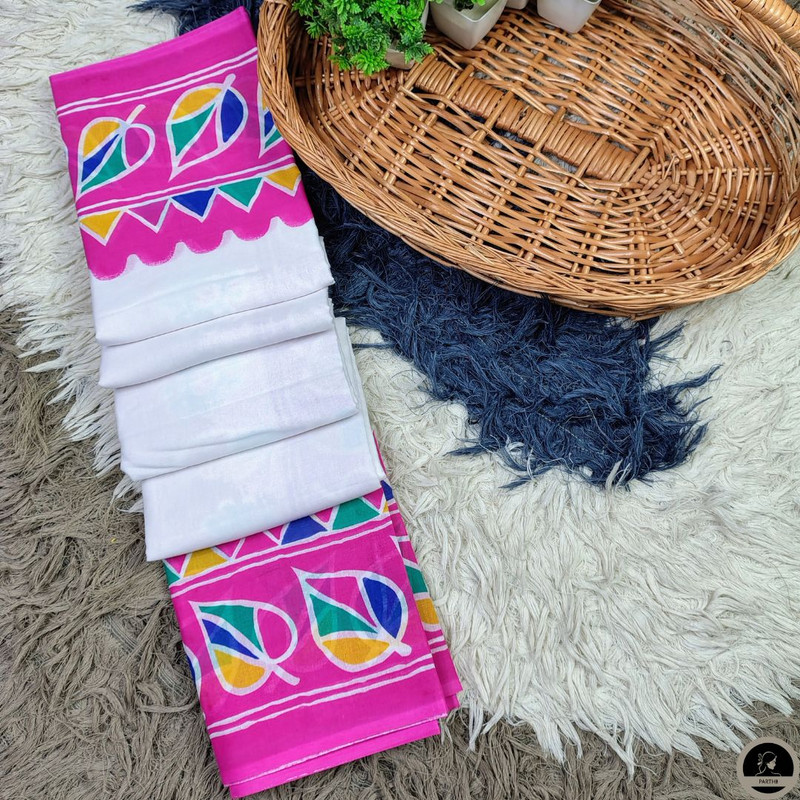 Soft Mul Mul Cotton Saree (White) best for summer season-2