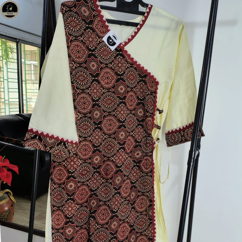 Ajrakh Print Pure Cotton Angrakha Kurti for Women-1