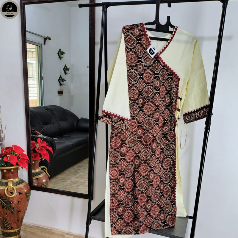 Ajrakh Print Pure Cotton Angrakha Kurti for Women-2