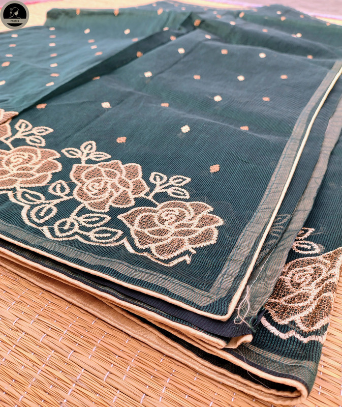 Brown Kota Saree with Embroidery Work,  Unstitched Blouse Piece, Perfect For Summer, Daily Wear Saree-2