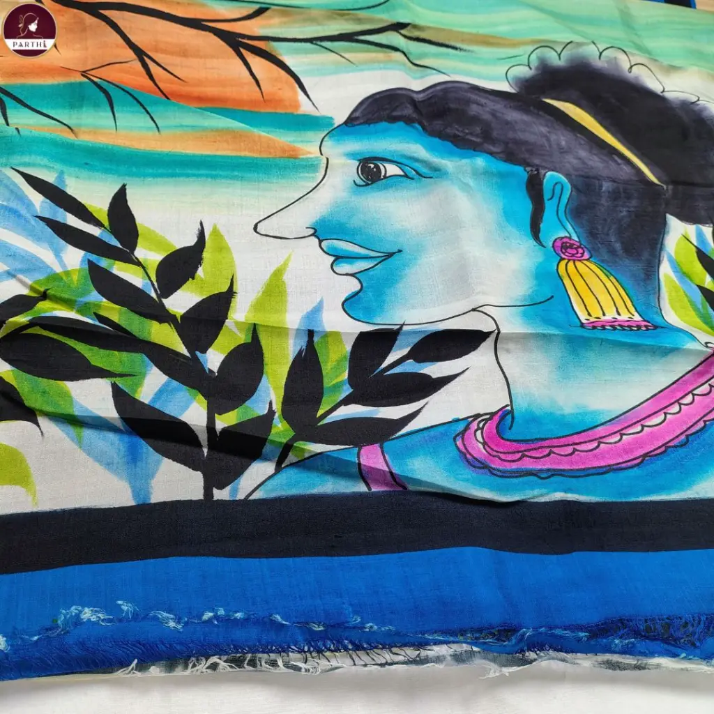 murshidabad-hand-painted-silk-saree-blue-lady-face.webp