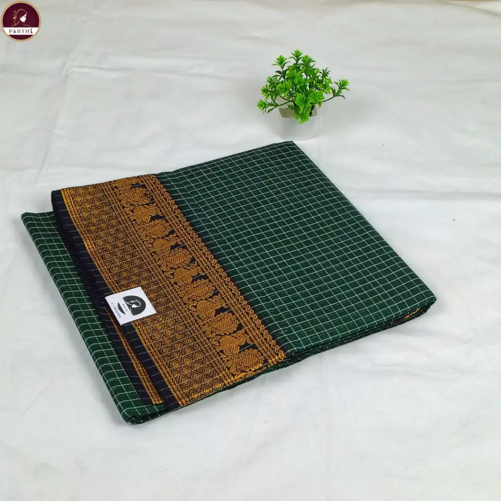 Green Pure South Cotton Check Saree.webp