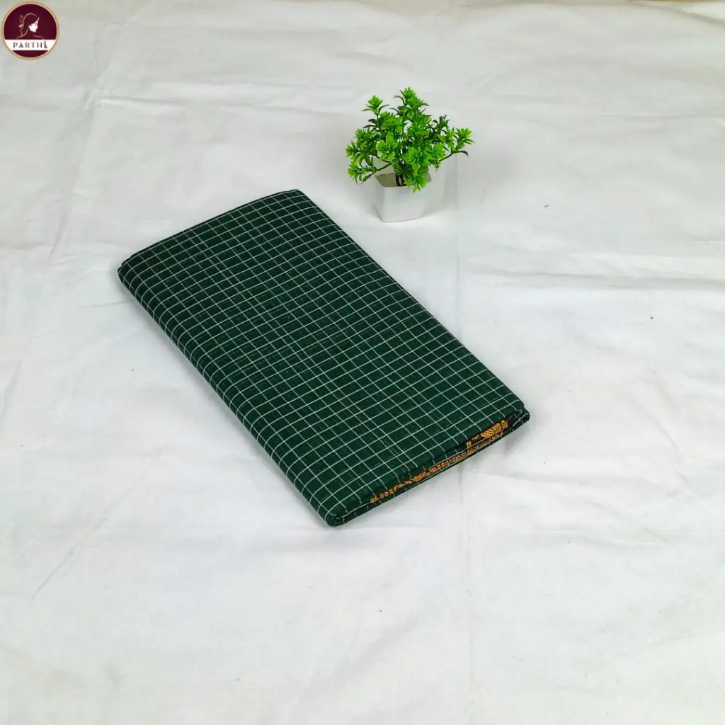 Green Pure South Cotton Check Saree.webp