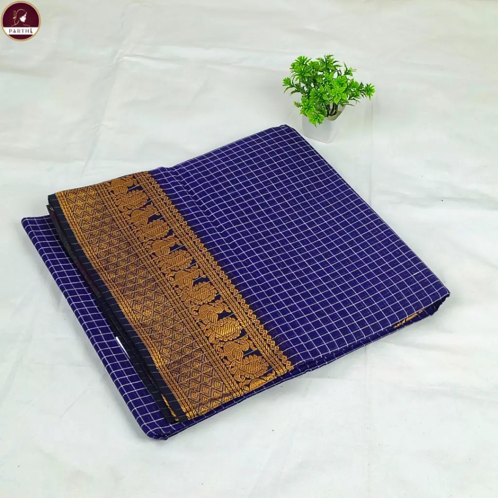 Blue Pure South Cotton Check Saree.webp