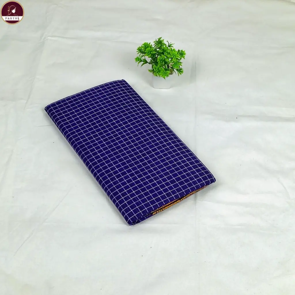Blue Pure South Cotton Check Saree.webp