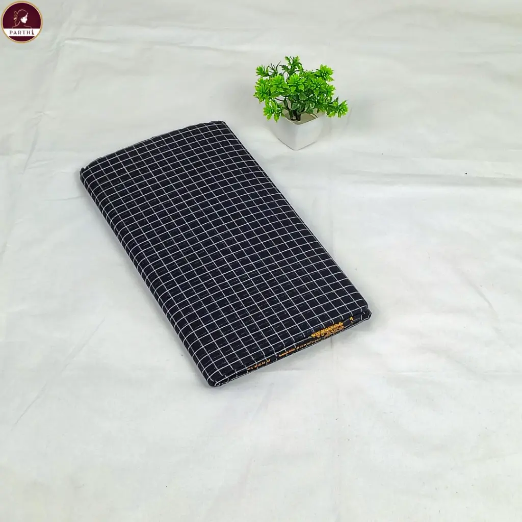Pure South Cotton Check Saree in Black with Zari Border.webp
