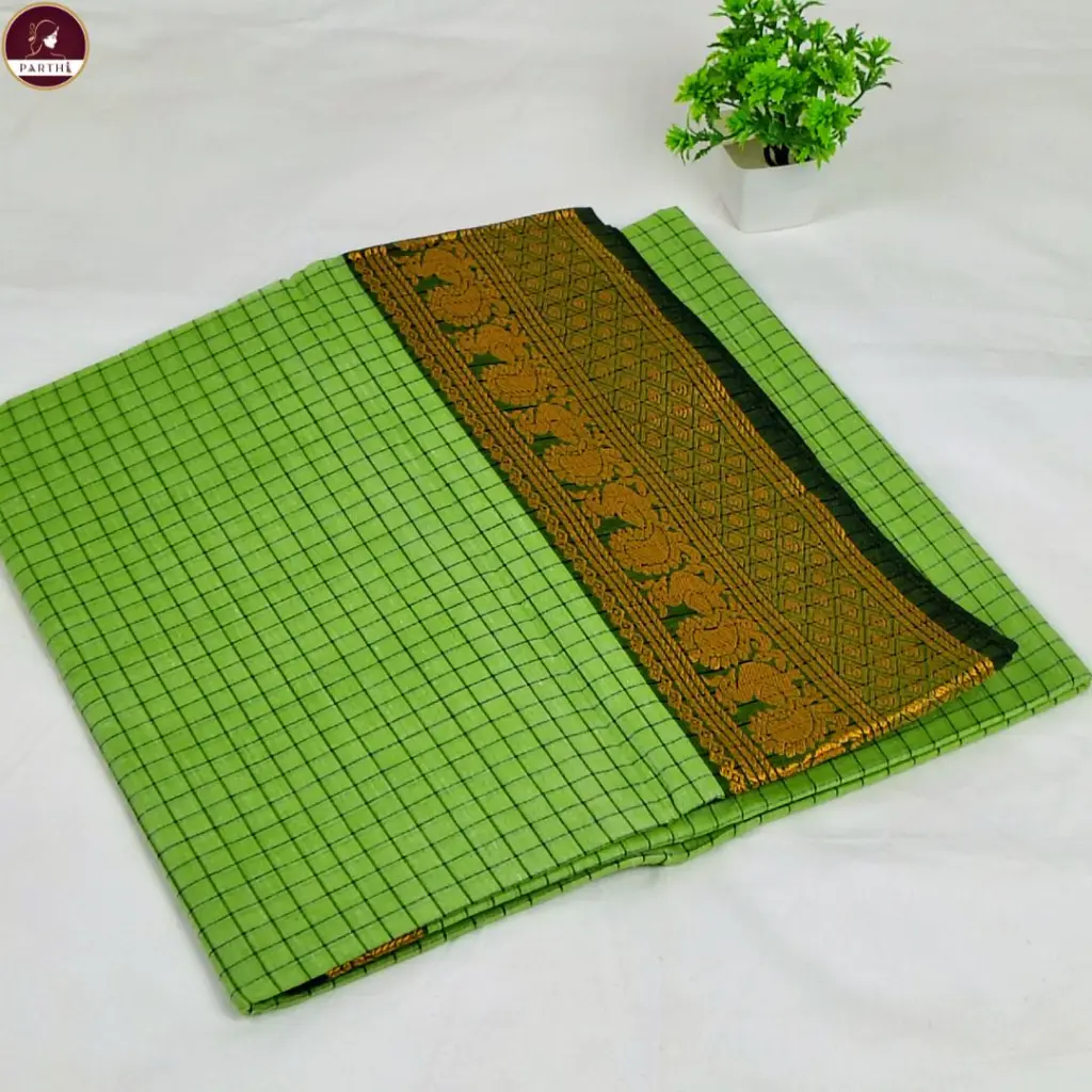pure-south-cotton-check-saree-green-zari-border.webp