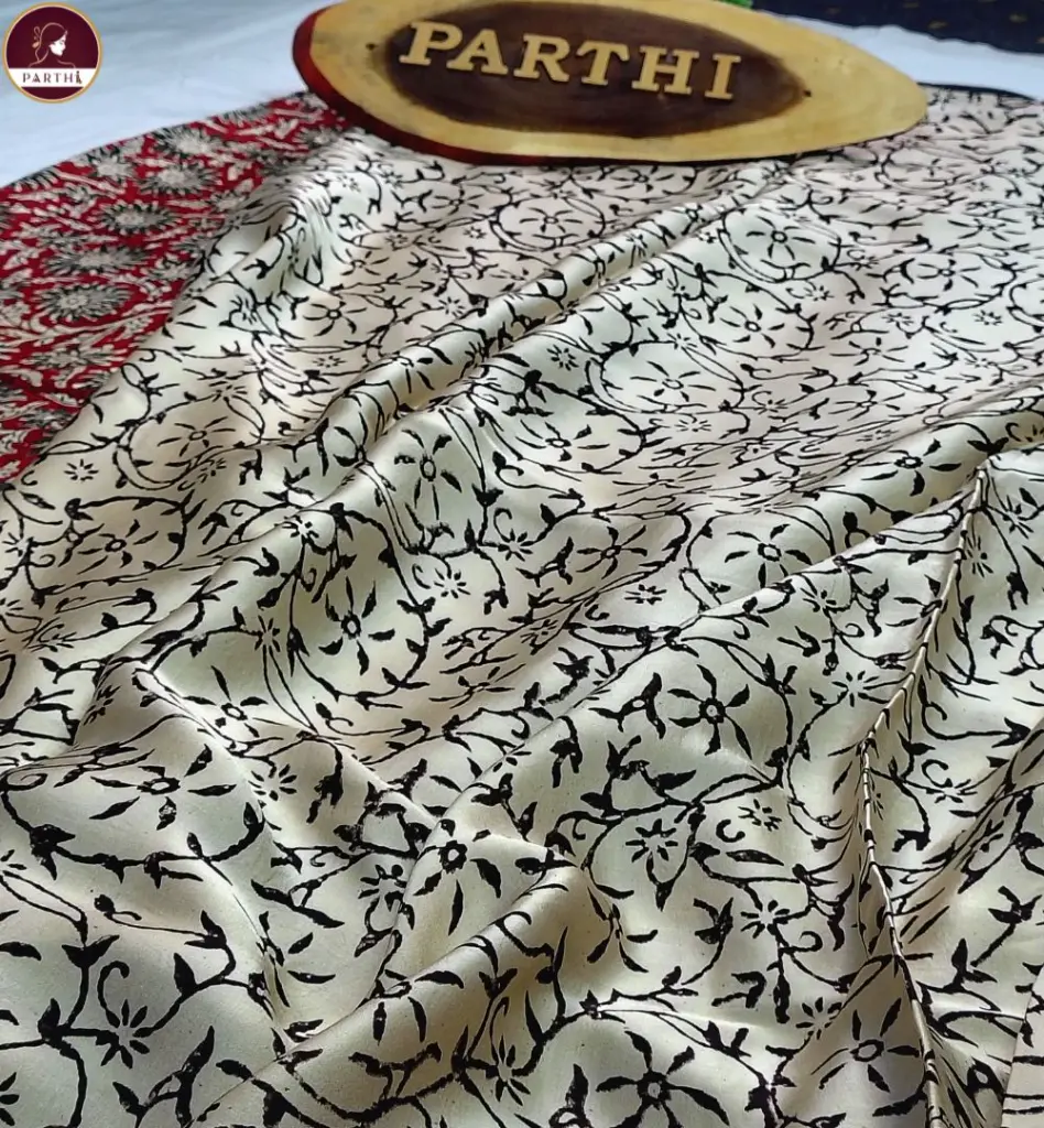 Kalamkari Modal Silk Saree with Blouse Piece – Red-Green, Vegetable Dyed.webp